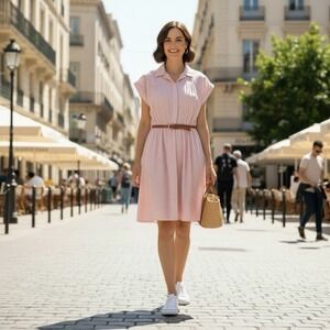 Blair Vintage 1950s Pink Dolman Sleeve Pintuck Shirt Dress Shoulder Pads Sz 14